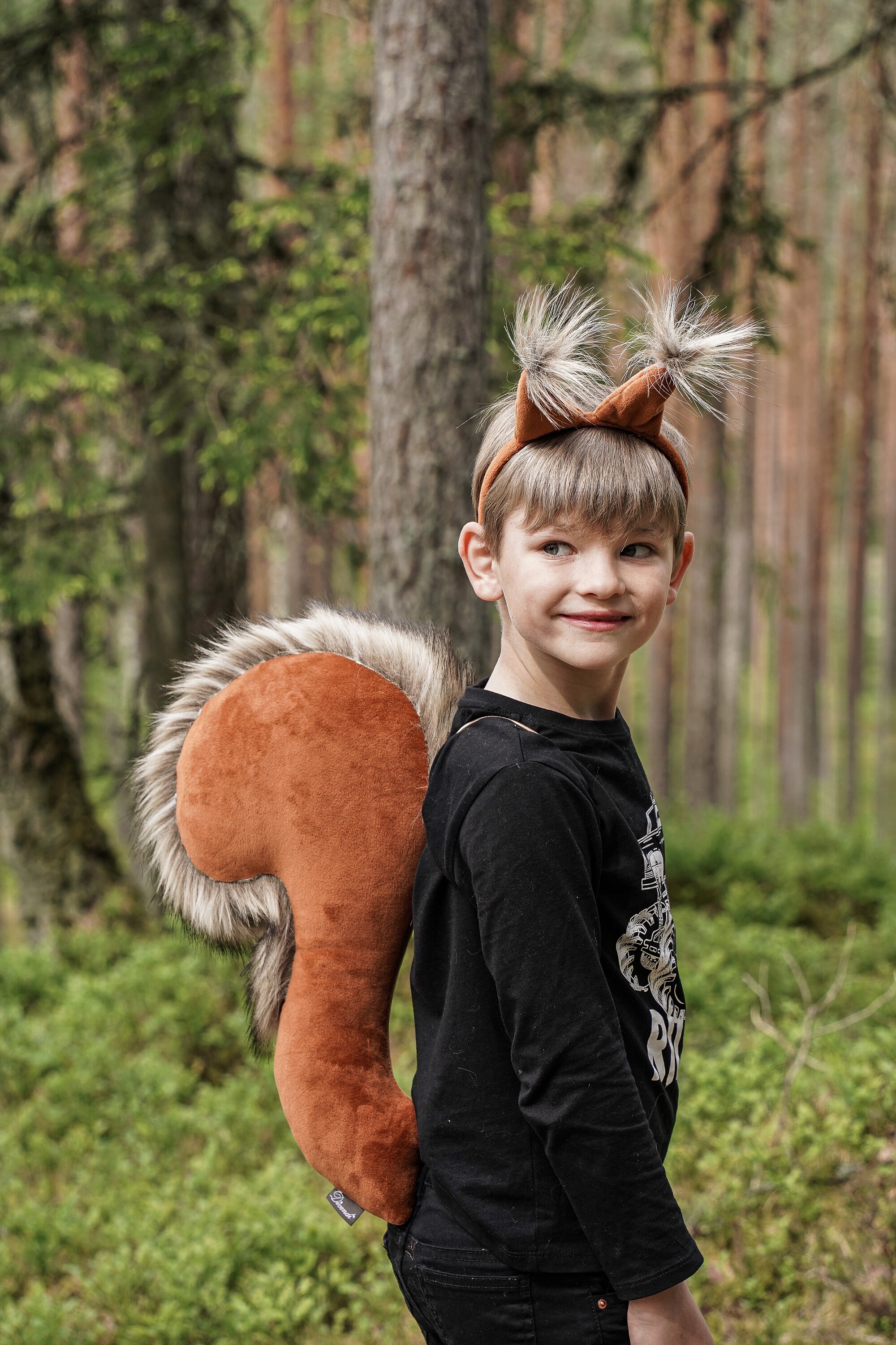 Purtulle Kids Squirrel Costume Headband & Tail Set - Halloween Dress-Up Accessories For Boys & Girls