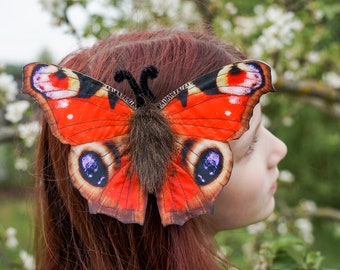 Peacock Butterfly Hair Clip - Red Butterfly Costume - Handmade costume - Halloween costume