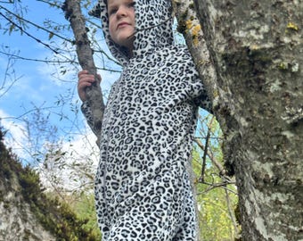 Handmade Fleece Snow Leopard Onesie: Kids Animal Costume