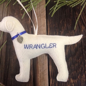 Felt dog ornament, hunter, Labrador, personalize, dog collar, bird dog, Christmas gift, dog show, pet, Christmas tree ornament, dog, puppy