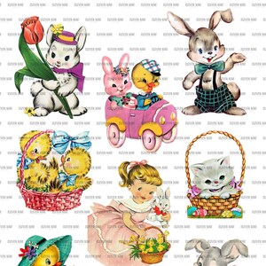 Folha de colagem digital de Páscoa, coisas efêmeras de Páscoa para impressão, download digital de Páscoa retrô vintage, coelhinho de Páscoa de primavera, álbum de recortes de diário
