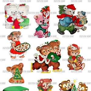 Christmas Printable, Christmas Digital Collage Sheets, Printable Vintage Christmas, fussy cut, Christmas ephemera, Bears Digital Download