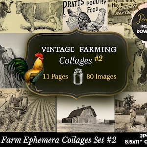 Digital Collage Sheet Farm, Vintage Farm Ephemera, Farm Journal, Farm Scrapbook, Country Digital Collage, Farm Printable, Digital Download