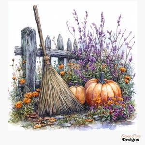 Höstträdgårdsskjul Clipart, Rustika pumpaillustrationer JPG, Höstladakonst, Lantlig höstdekor, Akvarell skördgrafik