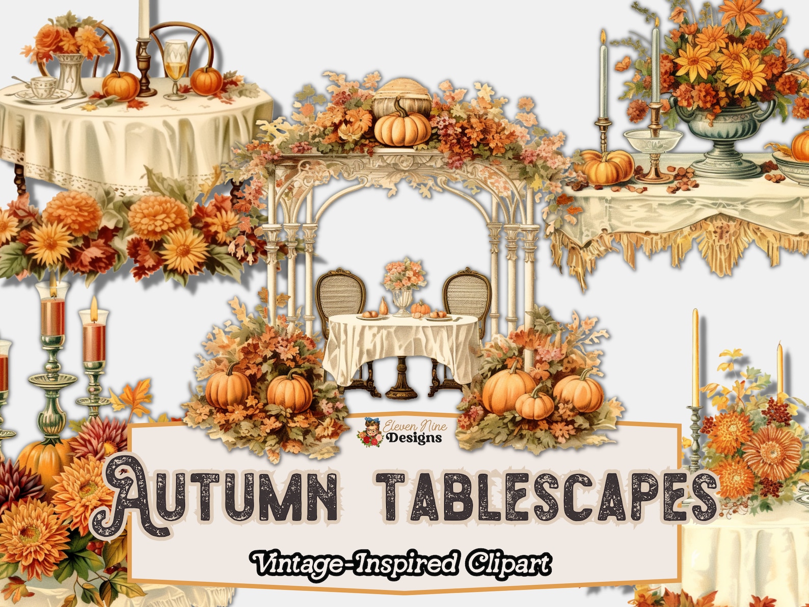 Fall Comrade Table Fall Wedding Tables Clipart, Thanksgiving Table, Commercial Use, Autumn ...