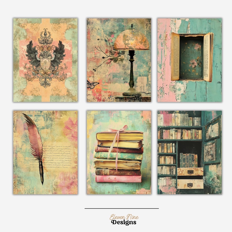 Whimsical Library Digital Paper | Vintage Bookish Printable Pages ...