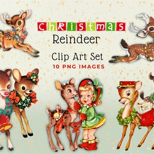 Rentier Clipart, Weihnachten Clipart, Retro Vintage Weihnachten, Hirsch Clipart, Rentier Digital Download, Vintage Clipart, Vintage Rentier PNG