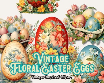 Vintage Easter Egg PNG, Floral Easter Eggs, Decorated Easter Eggs, Cute Easter Clipart, Easter Flowers, Spring Floral Digital Clipart,