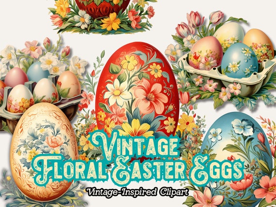 Vintage Easter Egg PNG, Floral Easter Eggs, Decorated Easter Eggs, Cute Easter Clipart, Easter Flowers, Spring Floral Digital Clipart,