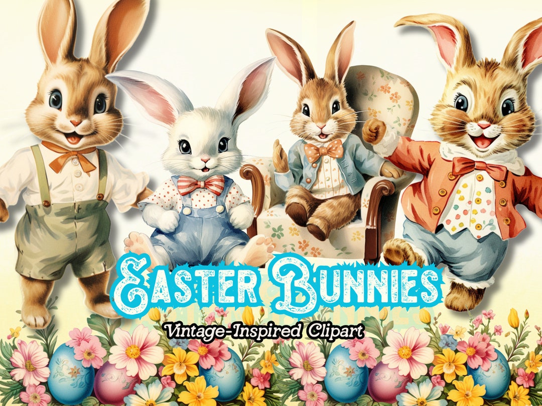 Easter Bunny PNG, Cute Easter Clipart, Easter Digital Download, Spring