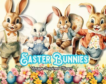 Easter Bunny PNG, Cute Easter Clipart, Easter Digital Download, Spring Vintage Easter, Retro Easter PNG, Bunny Clipart, Easter Ephemera