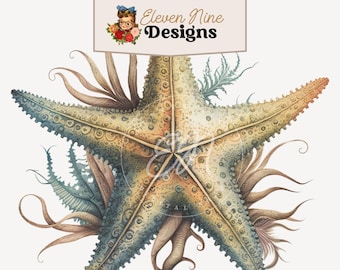 Aquarell Seestern Clipart: Leben im Meer - nautische Kunst (PNG Digital Download)