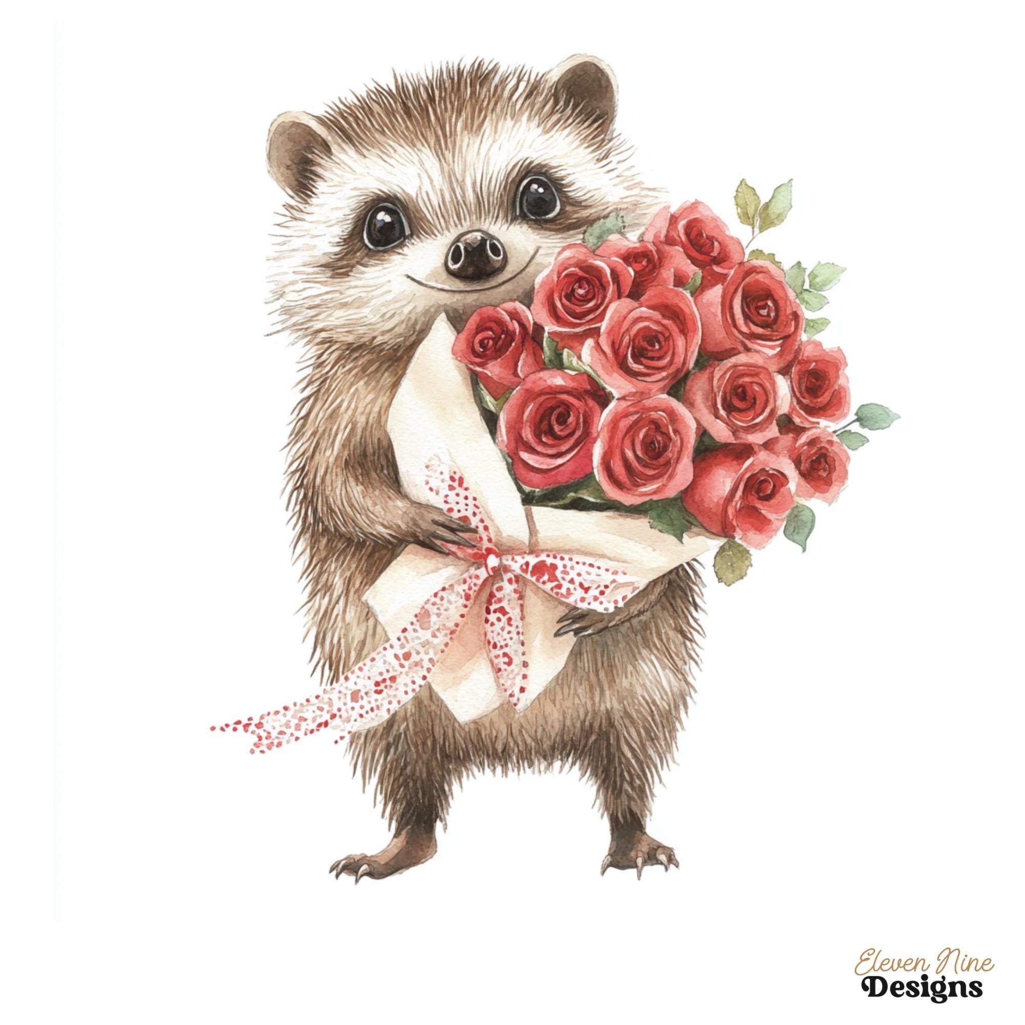Valentines Hedgehog Clipart, Cute Hedgehogs With Hearts, Animal ...