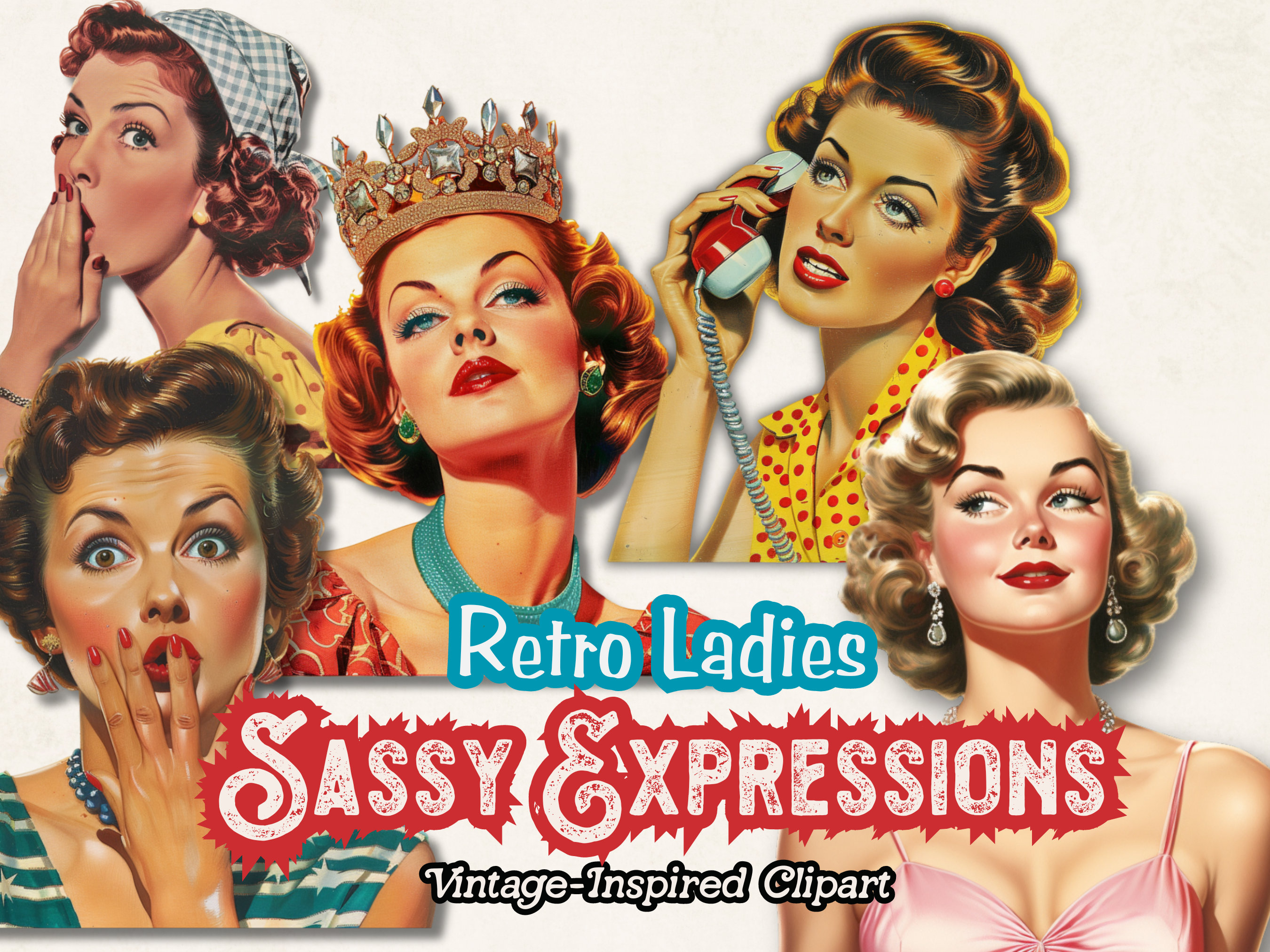 Retro Vintage 1950s Clipart, Housewife Clipart PNG, Paper Doll PNG, Scrapbooking Journals, Digital Download Clipart, Paper Crafts