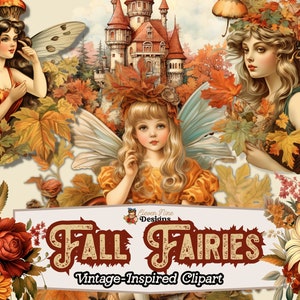 Fall Fairy Clipart, Commercial Use, Fairy PNG Clipart, Autumn Fall Floral Clipart, Magical Clipart, Fantasy Fairies Digital Download