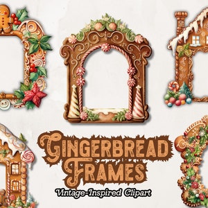 Peperkoek Frame Clipart, Kerst Peperkoek PNG, Vintage Kerst Clipart, Peperkoek Frame PNG voor Papier Ambachten, Scrapbooking