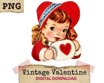 Clipart di San Valentino vintage, San Valentino retrò, Clipart retrò, Download digitale di San Valentino, Ragazza di San Valentino stampabile vintage PNG