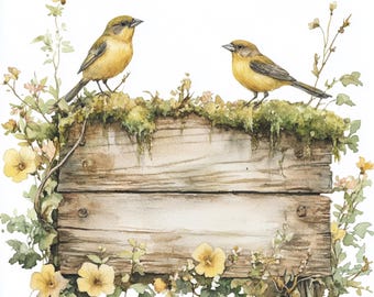 Watercolor Birds Clipart, Vintage Botanical Illustrations, Spring Garden Birds (Digital Download)