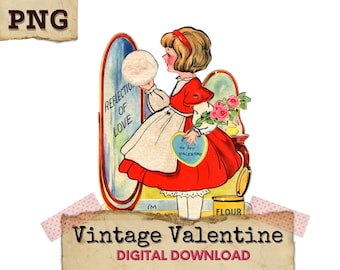 Vintage Valentines Clipart, Retro Valentines, Retro Clipart, Valentine Digital Download, Vintage Printable Valentines Girl PNG