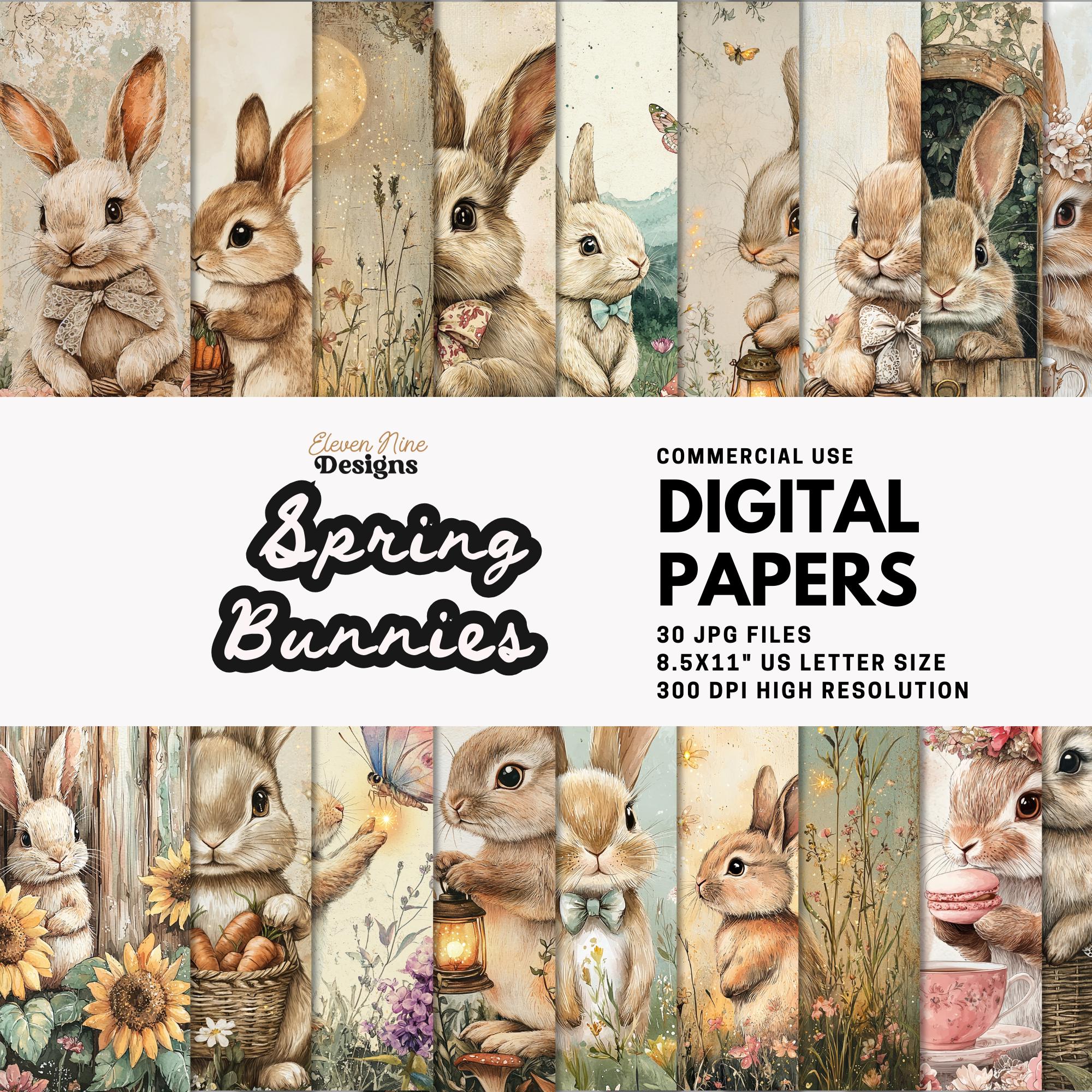 Neutral Spring Bunny Digital Paper Pack – 30 8.5x11” Jpgs, Vintage ...