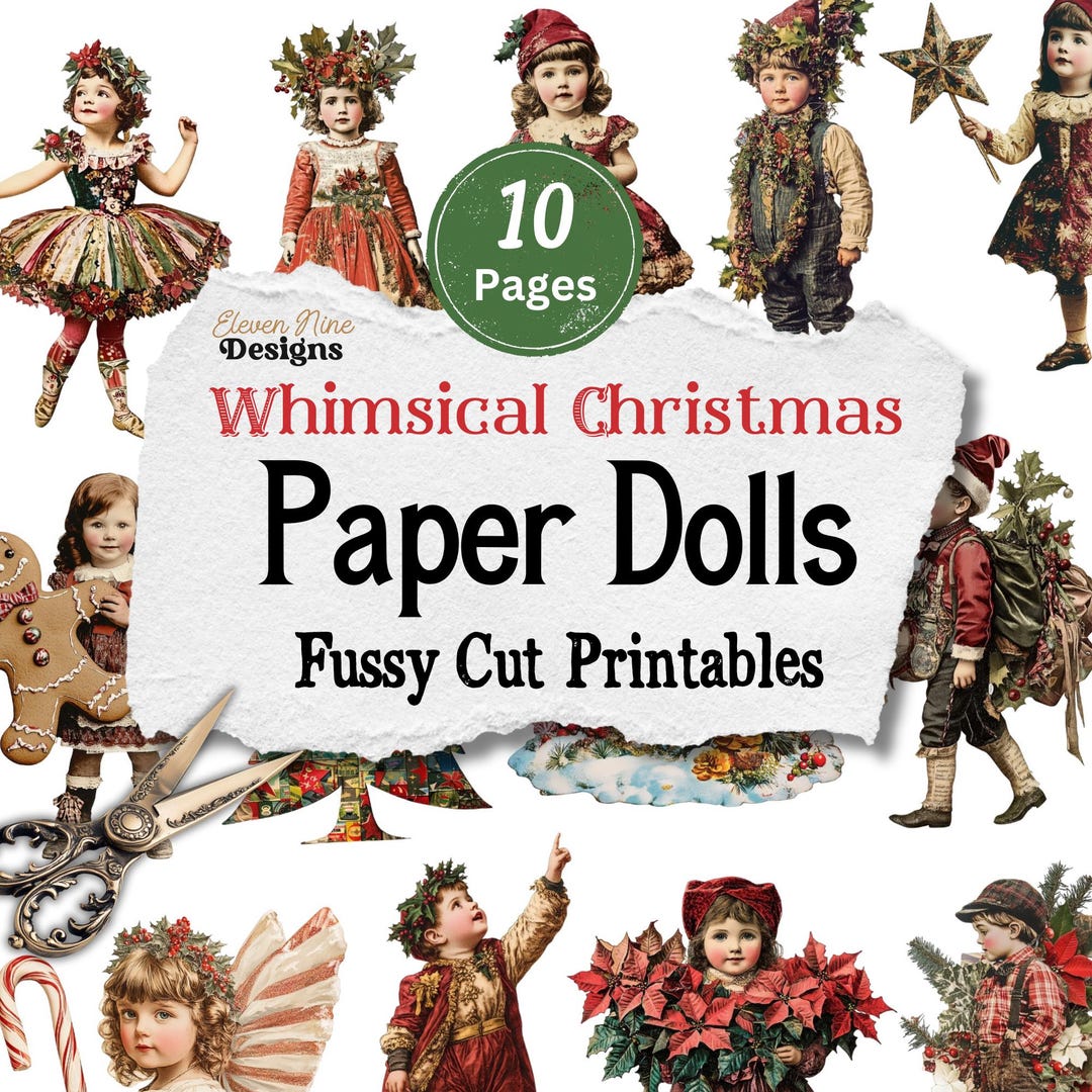 Printable Christmas Paper Dolls Vintage Whimsical Children Digital Printable Christmas Paper Dolls Vintage Whimsical Children Digital