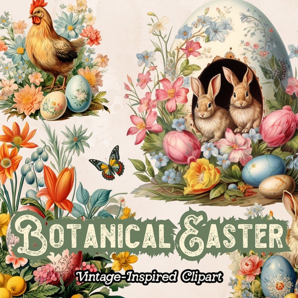 Spring Botanical Clipart, Easter Botanical PNG, Floral Easter Clipart, Easter Flowers, Botanical Ephemera, Vintage Floral Digital Clipart