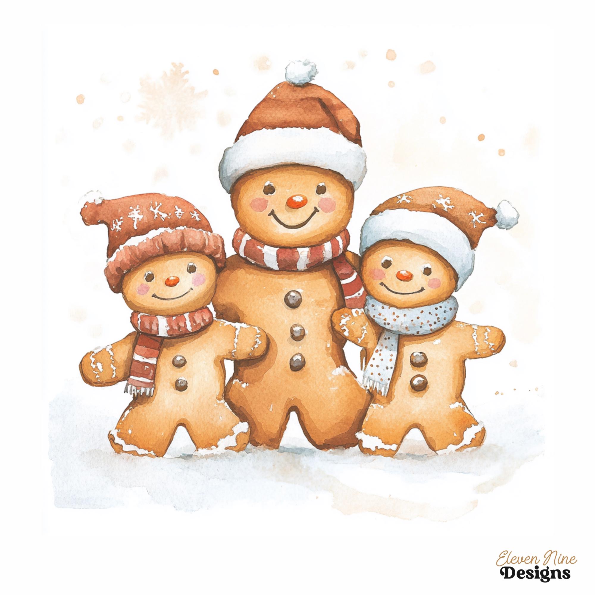 Gingerbread Family Vector Gingerbread Family Clipart, Watercolor Gingerbread Man JPG, Festive ...