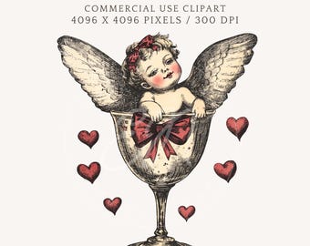 Vintage Cupid in Glass PNG: Valentine Clipart (Digital Download)