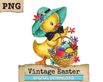 Easter PNG, Easter Chick Digital Download, Vintage Easter, Easter Clipart, Duck PNG, Duckling PNG, Digital Easter, Retro Easter