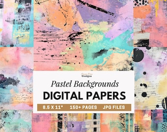 Pastel Grunge Digital Papers, Mixed Media Backgrounds, Abstract Junk Journal Pages, Watercolor Ink Texture Scrapbook Printable JPGs