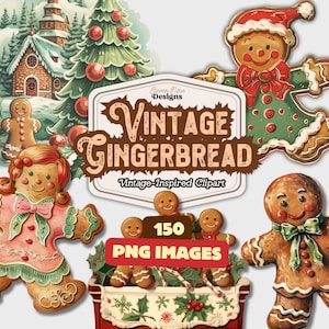 Gingerbread Clipart, Christmas Gingerbread PNG, Vintage Christmas Clipart, Gingerbread Girl PNG for Cards, Paper Crafts, Scrapbooking