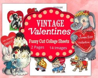 Vintage Valentines Printable, Valentines Digital Collage Sheet, Retro Valentines, Valentines Ephemera, Valentines Digital Download Images