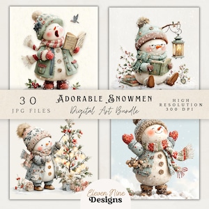 JPG Cute Snowman Clipart, Winter Graphics, Festive Snowman Printable, Digital Download Snowmen, Paper Crafts Junk Journal Scrapbooking