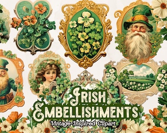 Vintage St. Patrick's Day Embellishments, St. Patricks Day Stickers, Vintage Irish Clipart, Junk Journals, Paper Crafts, Vintage Decoration