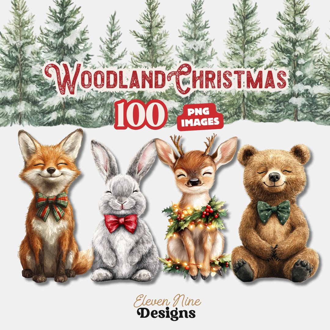 Woodland Christmas Clipart Bundle – Pngs of Cute Forest Animals in ...