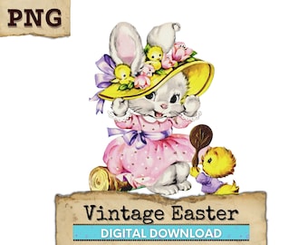 Imágenes Prediseñadas de Pascua, conejito de Pascua Vintage, imágenes prediseñadas Retro, imágenes prediseñadas de conejito lindo, descarga Digital de Pascua, conejito de Pascua imprimible Vintage PNG
