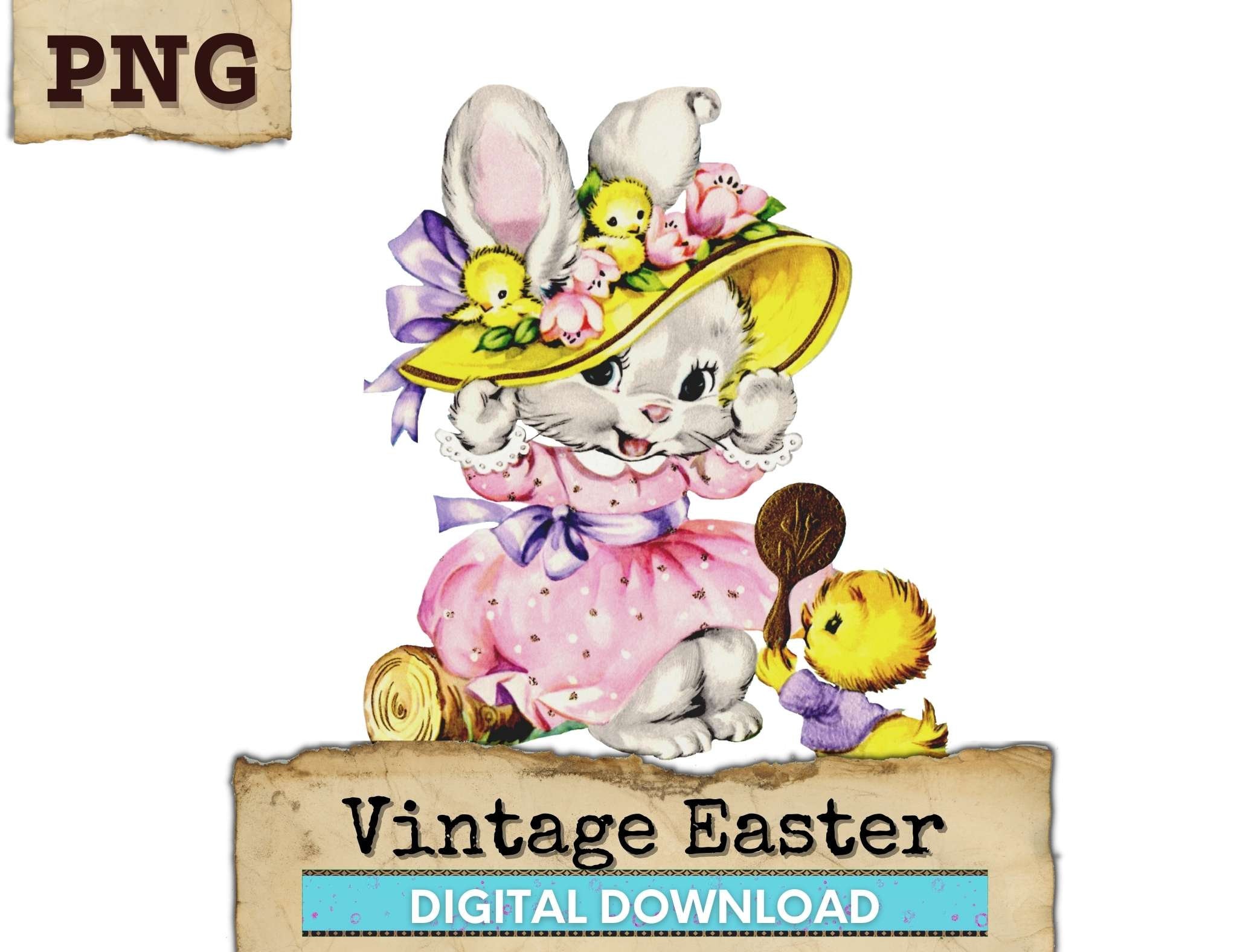 Easter Clipart Vintage Easter Bunny Retro Clipart Cute | Etsy
