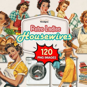 Retro Vintage 1950s Clipart, Housewife Clipart PNG, Paper Doll PNG, Scrapbooking Journals, Digital Download Clipart, Paper Crafts