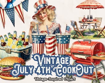 July 4th Clipart PNG, Fourth of July BBQ Cook Out Grill Clipart, Summer Food, Scrapbooking Journals, Digital Download Clipart, Paper Crafts