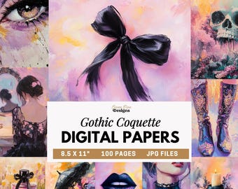 Gothic Coquette Digital Paper, Dark Feminine Scrapbook Paper, Pink Gothic Printable, Women Junk Journal Pages, Romantic Moody Art Prints