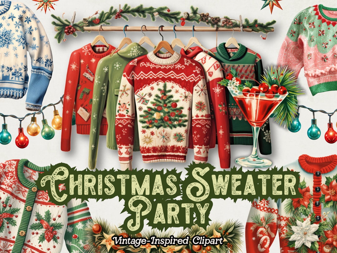 Ugly Christmas Sweater Clipart PNG, Retro Vintage 1950s Clipart ...