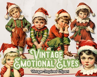 Christmas Elf Clipart PNG, Vintage Christmas Clipart, Elf Design, Elves Clip Art, Elf Christmas Graphics, for Cards, Journals, Scrapbooking