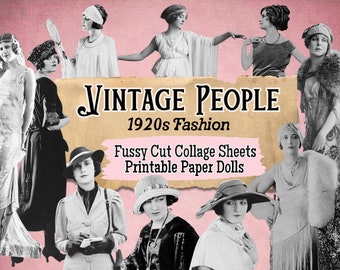 Vintage Digital Ephemera, Fussy Cut People, Vintage 1920s Fashion Women, Ephemera Printable, Paper Dolls, Digital Collage Sheet
