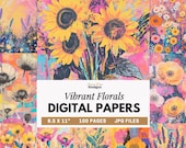 Bright Floral Digital Paper, Vibrant Backgrounds, Colorful Floral Scrapbook Paper, Abstract Flowers Junk Journal Print, Pink, Orange, Yellow