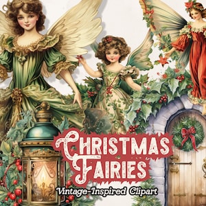 Christmas Fairy Clipart, Commercial Use, Fairy PNG Clipart, Christmas Floral Fairy Clipart, Magical Clipart, Fantasy Fairies Lantern Tree