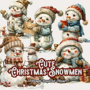 Cute Snowmen Clipart Set, Winter Clip Art Bundle, Digital Snowmen Graphics, Instant Download, Christmas Clipart, Snowman Illustrations PNG