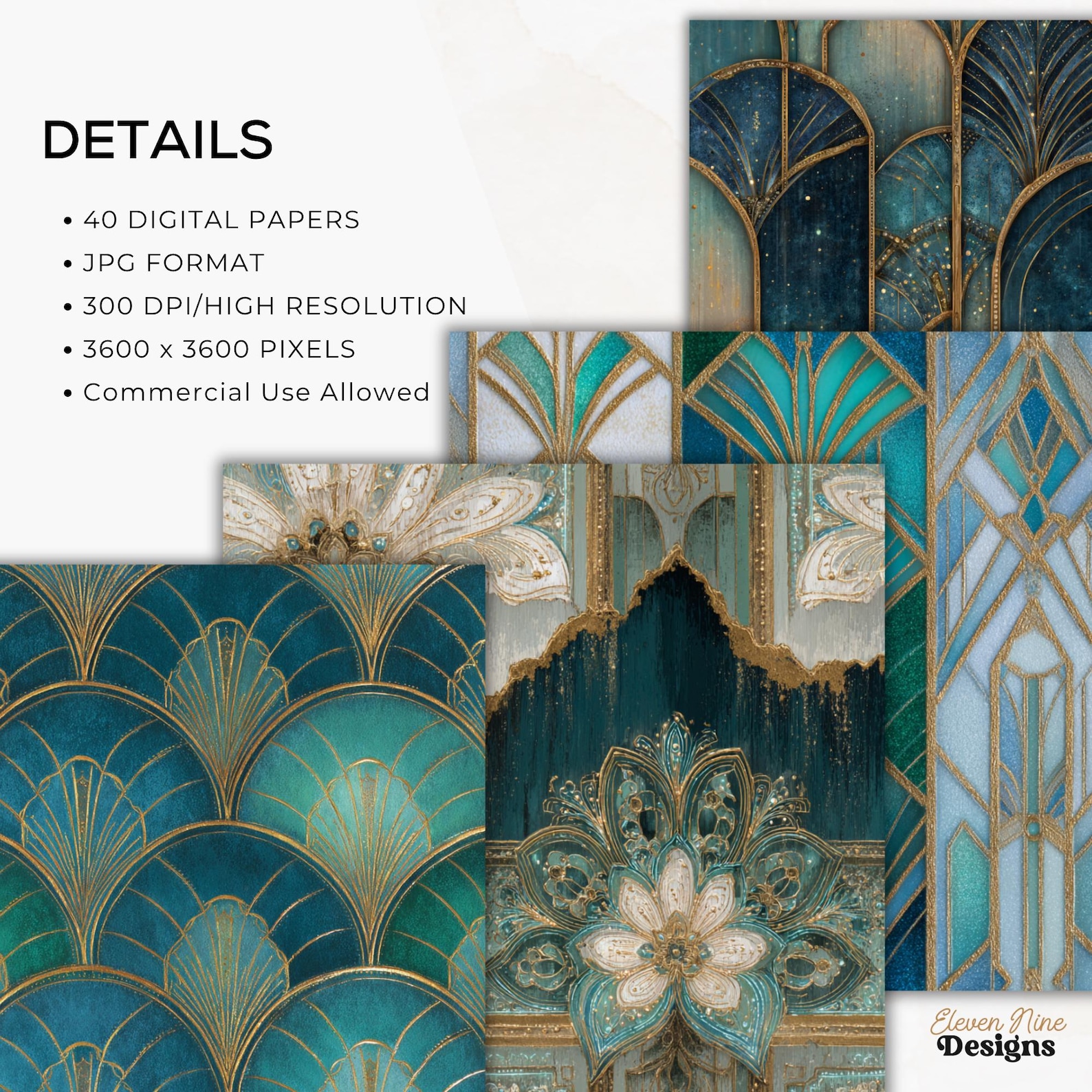 Decayed Art Deco Digital Paper, Seamless Teal Grunge Art Deco Patterns ...