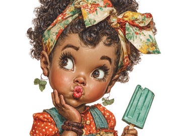 Black Girl Clipart, Cute Kids Summer Clipart, Afro Girl Clipart, Vintage Children Art for Junk Journal, Scrapbook, Printable Watercolor JPGs