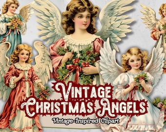 Clipart de anjo de Natal, anjo de Natal PNG, download digital de anjo vintage, clipart retrô de Natal PNG, coisas efêmeras de Natal vintage