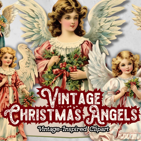 Christmas Angel Clipart, Christmas Angel PNG, Vintage Angel Digital Download, Retro Christmas PNG Clipart, Vintage Christmas Ephemera